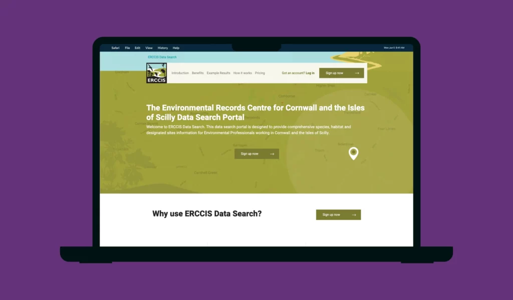 Cornwall Wildlife Trust open on a laptop