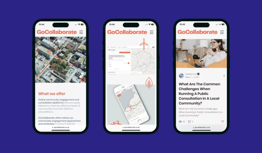 GoCollaborate open on 3 mobiles