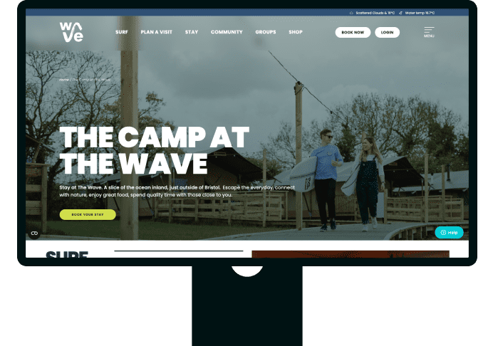 camp at the wave open on a computer