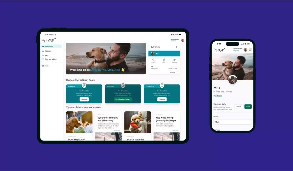 pet gp open on tablet and phone