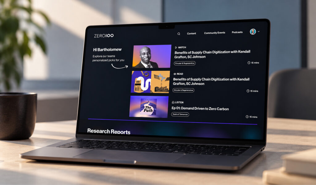The Zero100 website displayed on a laptop.