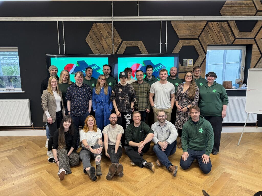 The whole Hiyield team during their Christmas away day 2025 at the Eden project.