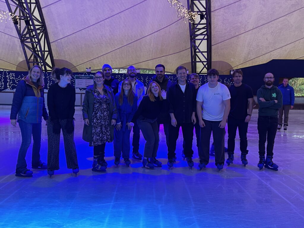 The Hiyield team on the ice rink at The Eden Project on their Christmas team day.
