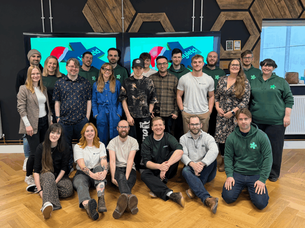 The whole hiyield team during their Christmas away day 2025 at the Eden project.