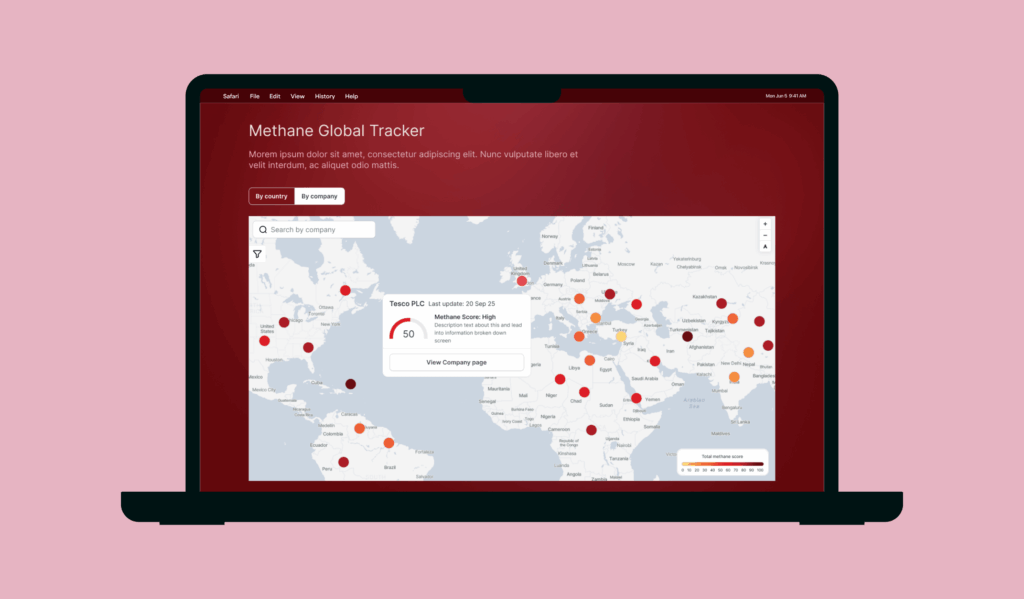 The Changing Markets website shown on a tablet with a red background.