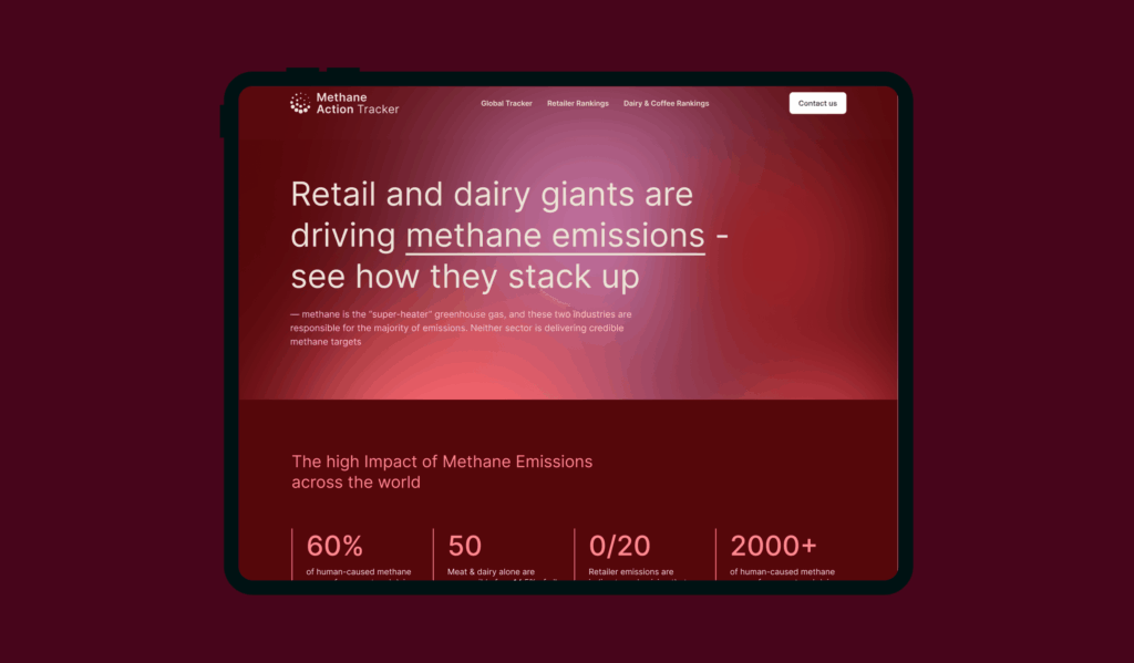 The Changing Markets website shown on a tablet with a red background.