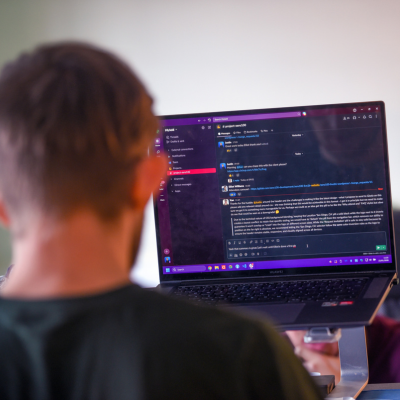 Hiyield developer Justin working on his laptop.